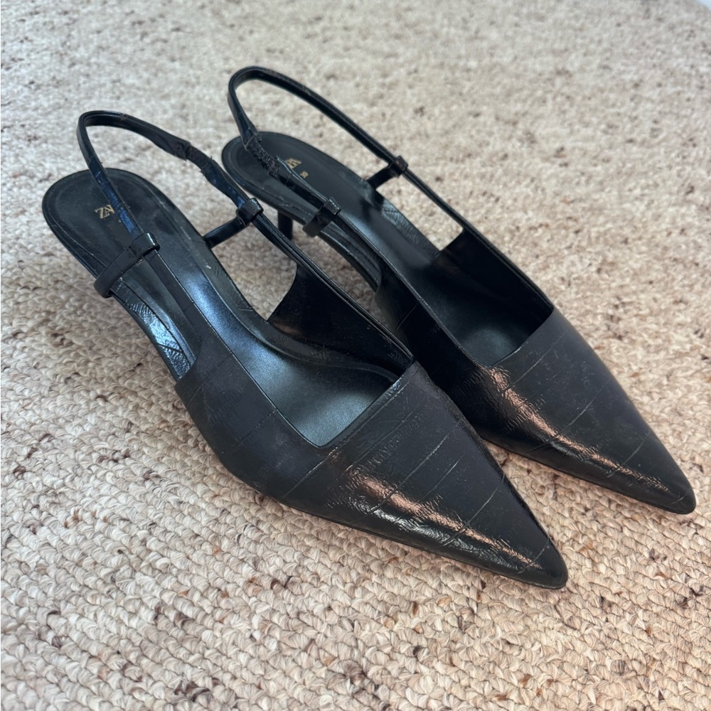 Black kitten sling back heels Zara size 39